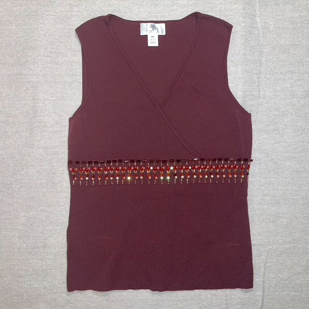 Ann Taylor Loft | Vintage y2k Brown Beaded Surplice Tank | MP
